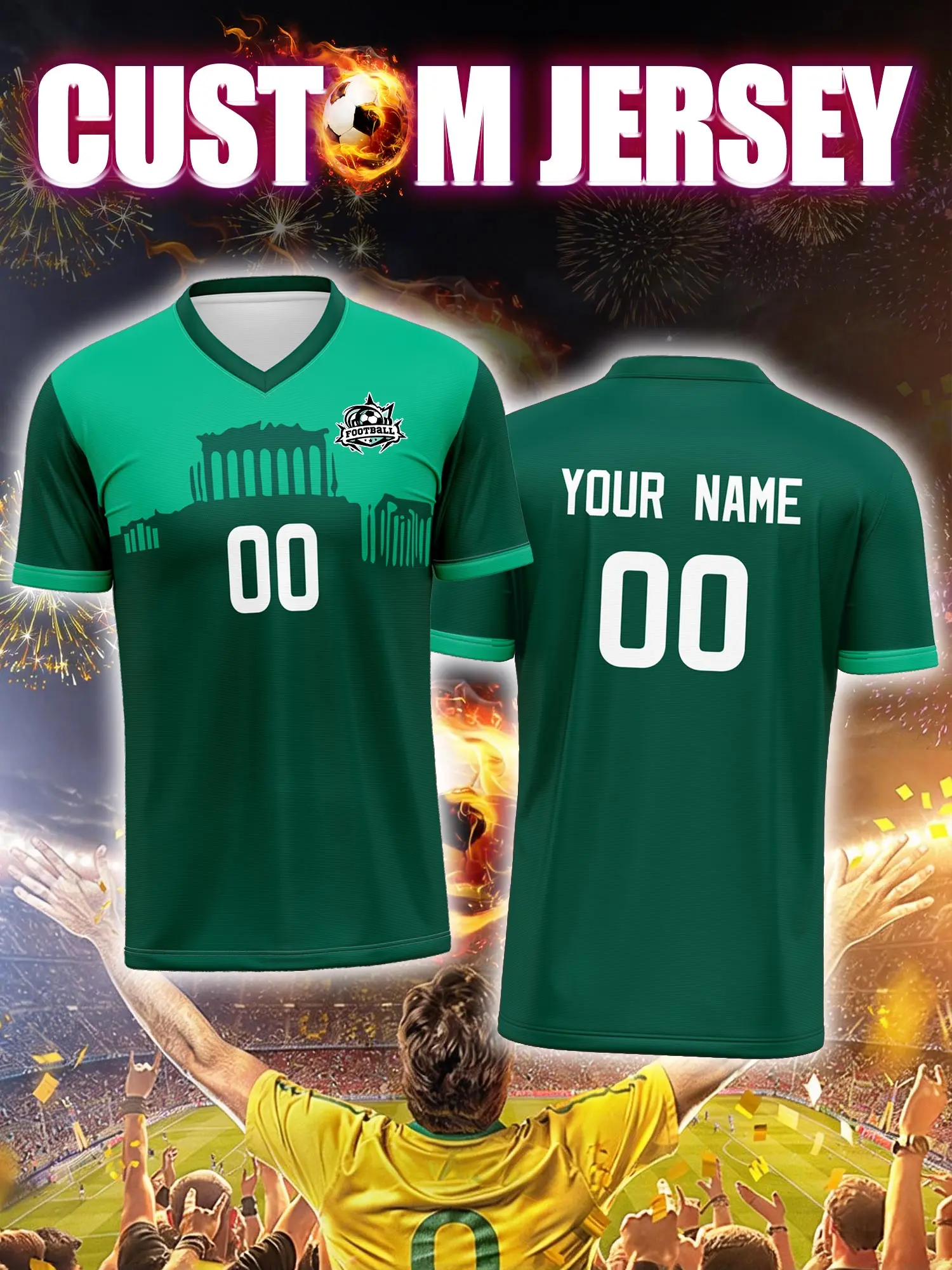 

Футболка для футбола с индивидуальным изображением, номером и именем, современная, лаконичная, стильная.