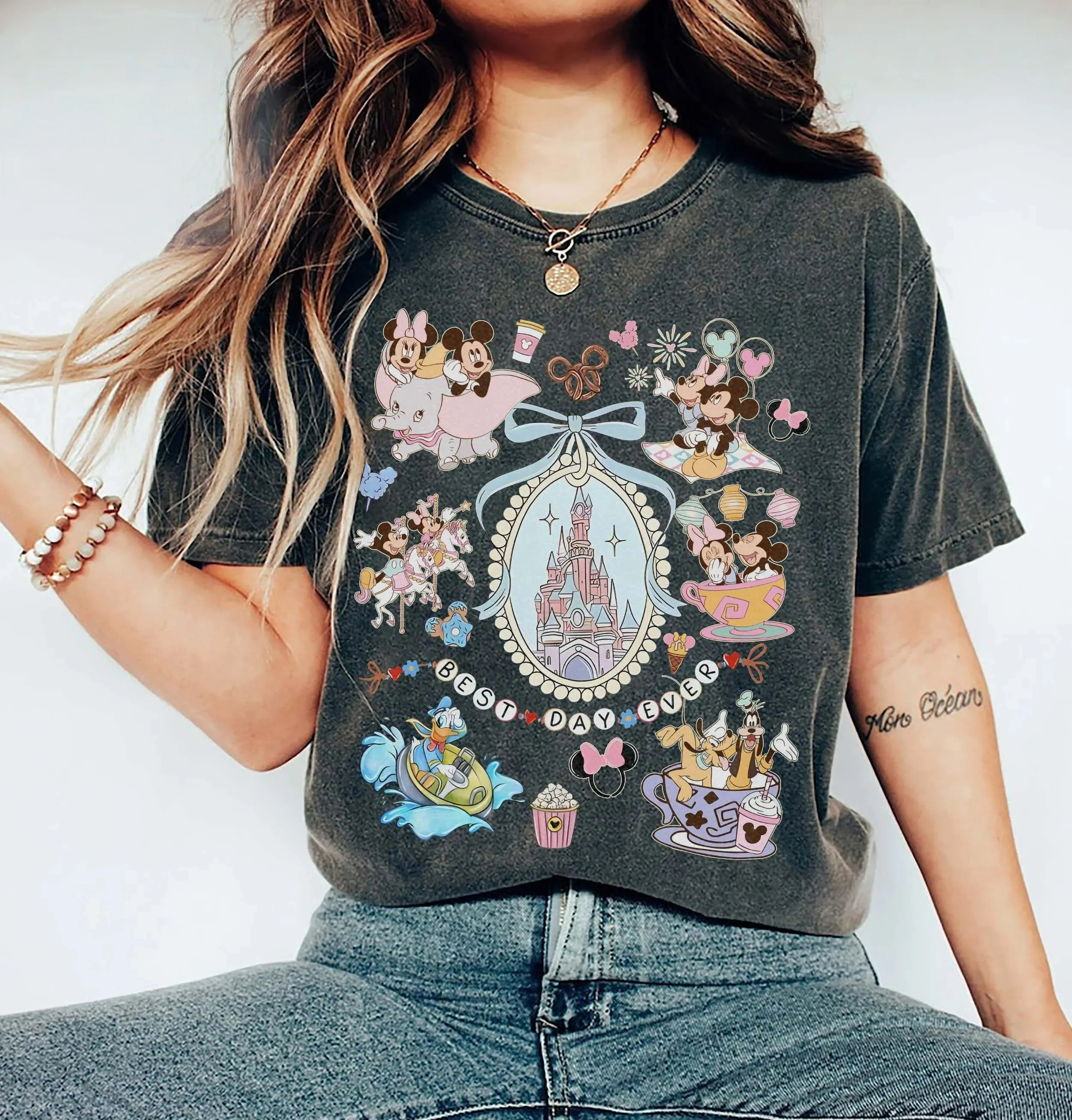 ساحر مرآة سحرية ديزني القلعة قميص ماجيك المملكة فتاة ديسكو فتاة السفر قميص المرأة موضة عادية تنفس تي شيرت