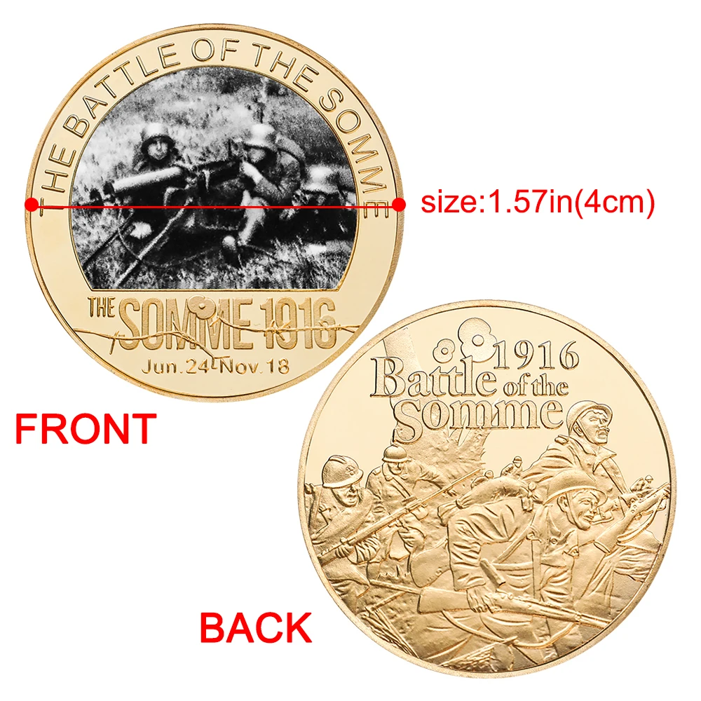 5pcs The Battle of the Somme 1916 Commemorative Coin Set WWI Historical Gold Plated Collectible Military Souvenir view 3