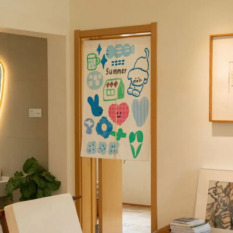 VIKAMA Summer Graffiti Door Curtain Kawaii Living Room Bedroom Entrance Partition Curtain Kitchen Half Curtain Home Decoration