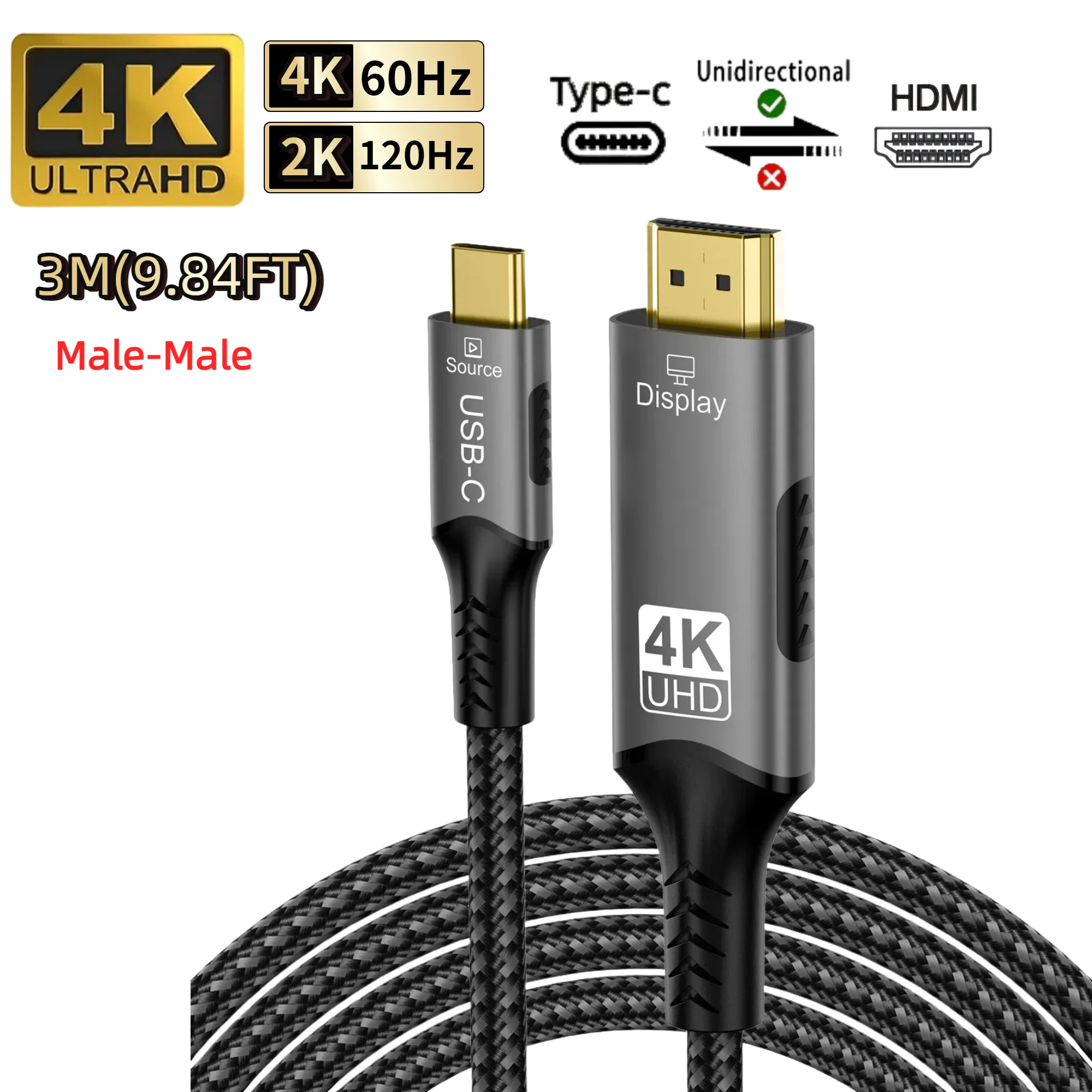 Type C naar HDMI-kabel 8K@60Hz 4K@120Hz 2K@240Hz USB C naar HDMI 2.1-snoer Compatibel voor TV-converter MacBook iPad Samsung Galaxy