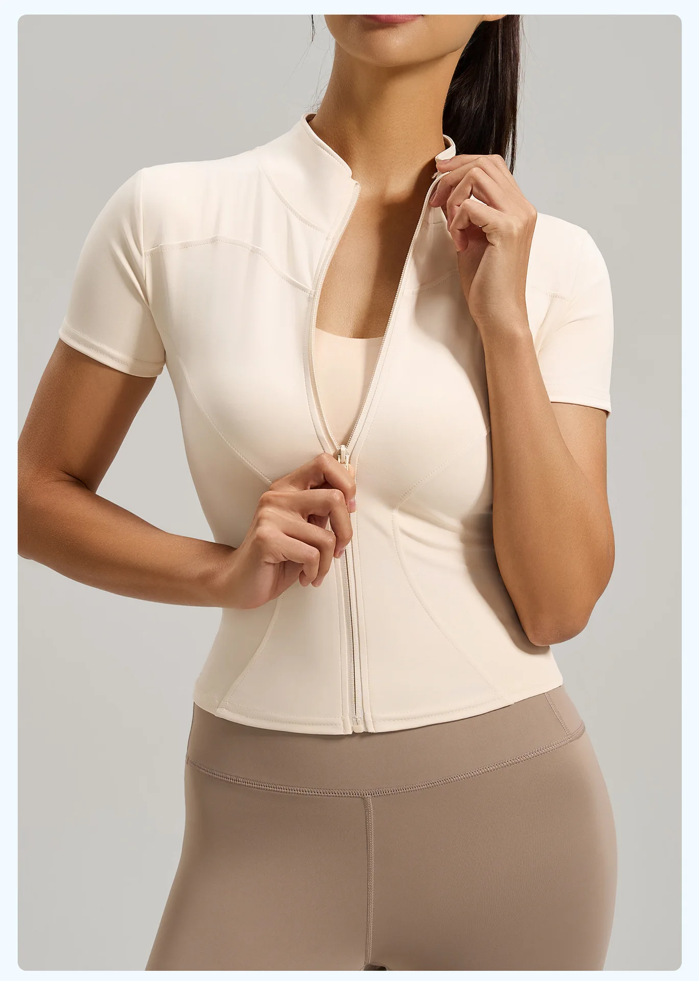 Women Full Zip Short Sleeve Yoga Top Stand Collar Naked Feel High Stretch Slim Fit Breathable Running Gym Workout Sports T-shirt