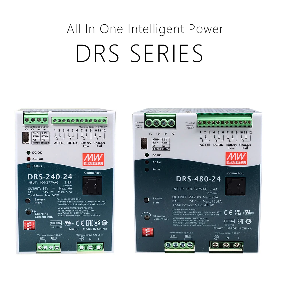 

(MEAN WELL)DRS-240/480 transform -12/24/36/48 Voltage All in one Intelligent Security Power Supply 90-305VAC Input Industrial