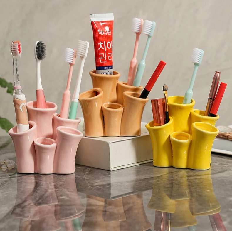 

Creative Ceramic Toothbrush Storage Rack Dressing Table Makeup Brush Multi Functional Storage Box Decorative Ornament