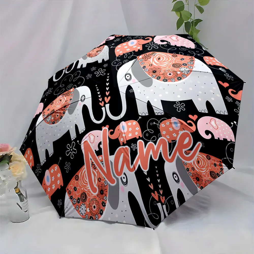 Custom Name Umbrella Charming Elephant Design Umbrella Print 8 Iron Ribs Folding Umbrella Auto-Open Fashion Sunshade