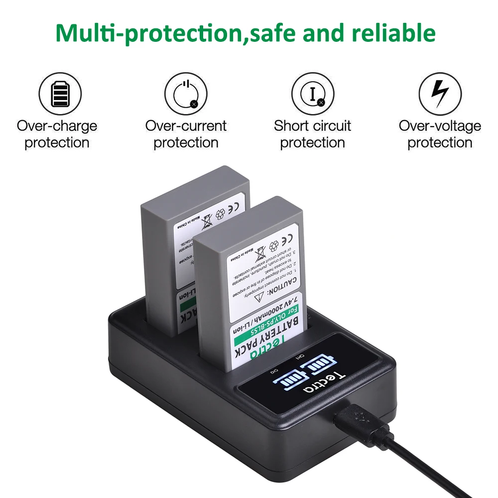 BLS-5 BLS-50 PS-BLS5 Battery OR LED Charger for Olympus OM-D E-M10 Mark II,III, Pen E-PL2, E-PL5, E-PL6, E-PL7, E-PM2, Stylus 1