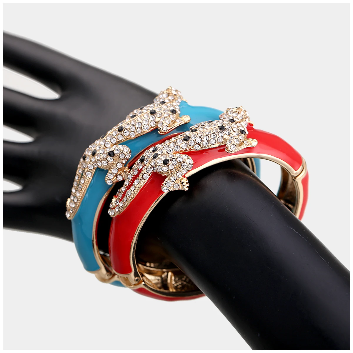Unique Design Inlaid Full Rhinestones Colourful Leopard Bracelet Hinge Cuff Bangle Women Teens Party Wedding Costume Accessory