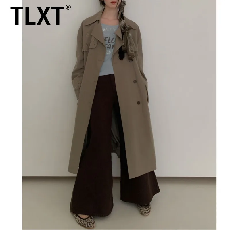 TLXT модный зеленый плащ горохового цвета, женский двубортный плащ с лацканами и длинными рукавами, ветровка с поясом, новинка осени 202, XK1471 TLXT модный зеленый плащ горохового цвета, женский двубортный плащ с лацканами и длинными рукавами, ветровка с поясом, новинка осени 202, XK1471