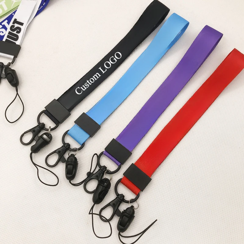 100PCS Free Custom Key Lanyards Customized Logo Heat Transfer Full Colorful Printing Mobile Phone Straps Wrist Strap