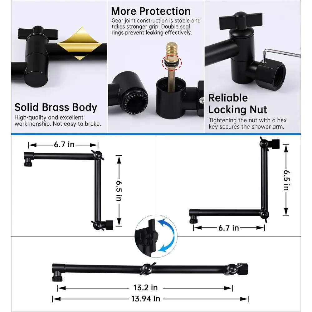 مجموعة دش سوداء غير لامعة مقاس 10 بوصات مع محول 3 إعدادات، ورذاذ محمول، وذراع قابل للتعديل #4