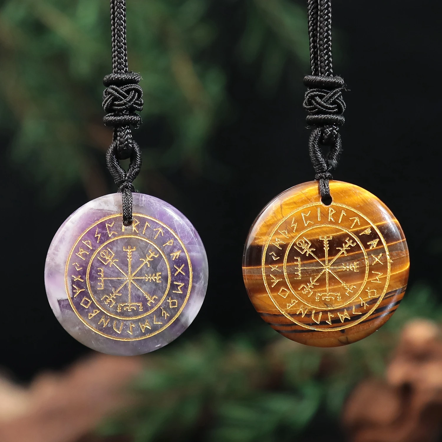 Natural Crystal Quartz Mysterious Nordic Goethe Futhark Runes Viking Compass Vegvisir Reiki Energy Pendant Necklace For Jewelry