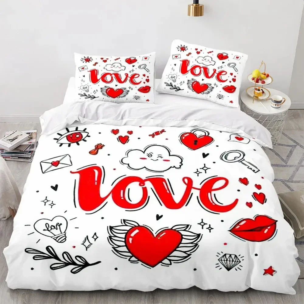 Love Heart Duvet Cover Luxury Romantic Theme For Couple Valentine's Day Gifts Microfiber Bedroom Decoration Women Gifts Queen