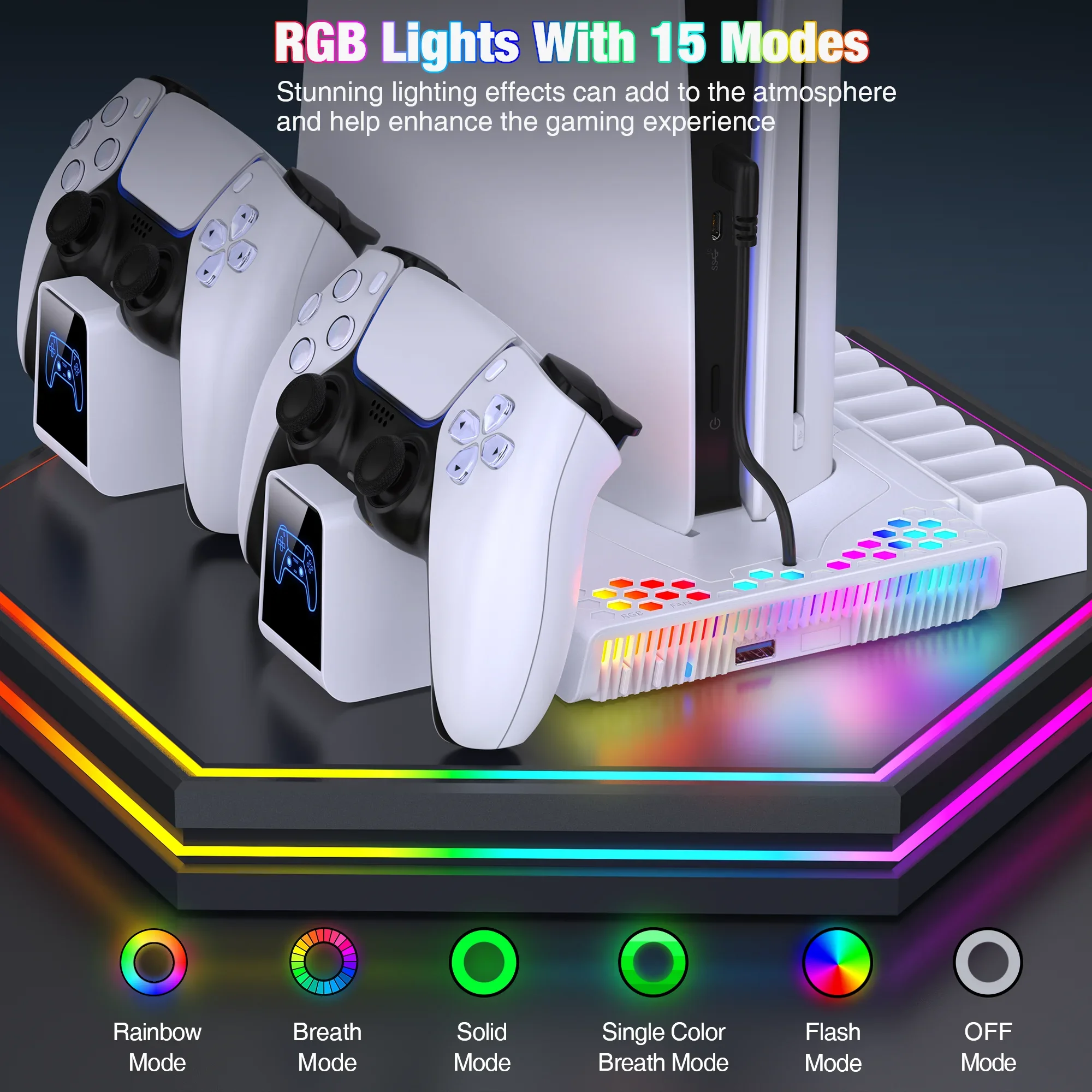 محطة تبريد عمودية RGB ، شاحن تحكم للبلاي ستيشن 5 ، نحيف ، رقمي ، قرص #3