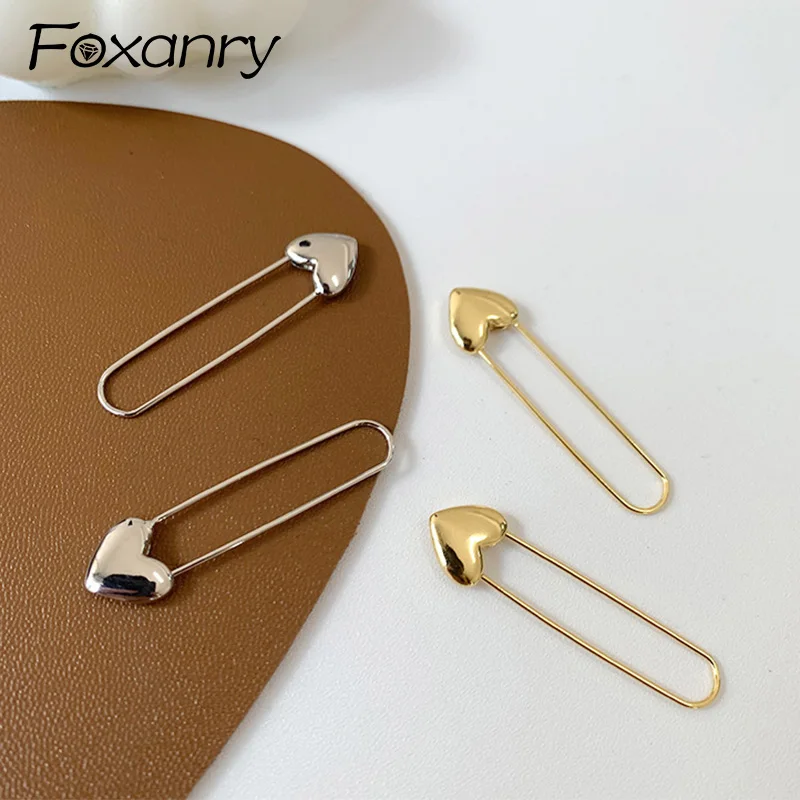 Foxanry Vintage Punk couleur or boucles d'oreilles de mariée pour femmes Couples INS mode élégant amour coeur géométrique à la main bijoux de fête