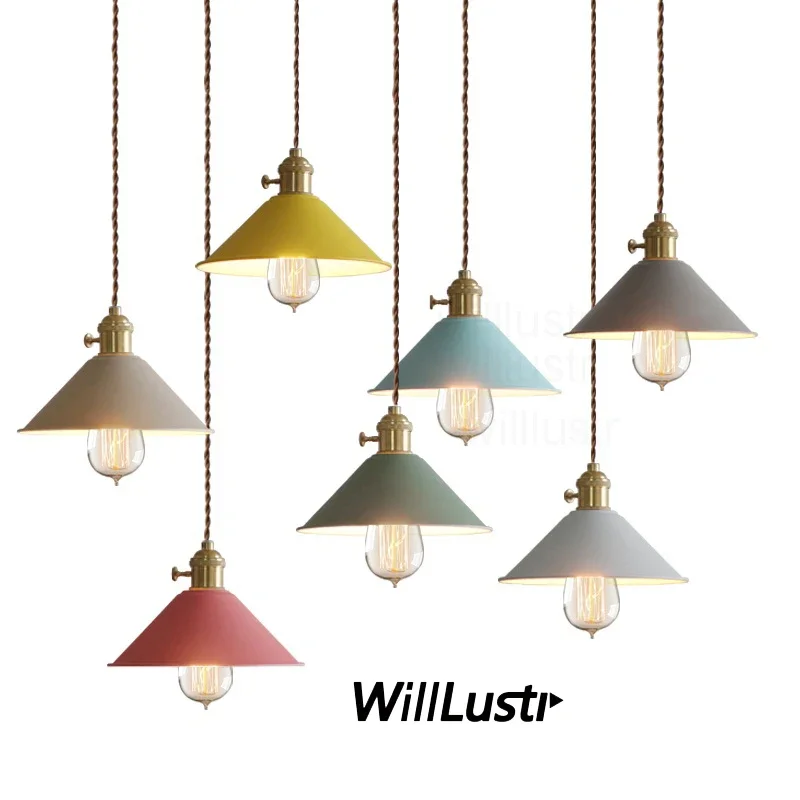 

Modern Metal Pendant Lamp Macaron Color Umbrella Iron Vintage Bulb Dining Room Bar Ceiling Chandelier Suspension Hanging Light