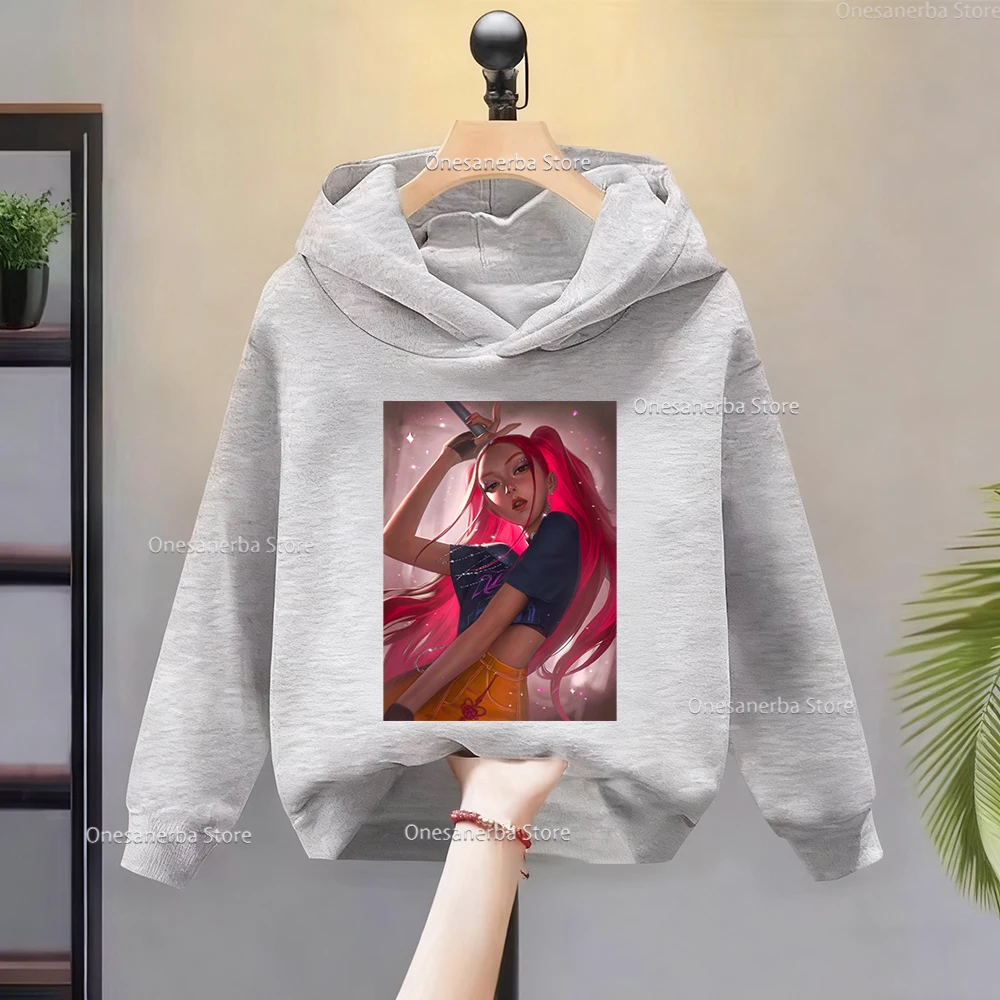 الأطفال هوديس Y2K KPop شيطان هنتر لطيف طباعة الفتيان والفتيات المألوف عادية الصوف مقنعين طفل البلوز الخريف الشتاء