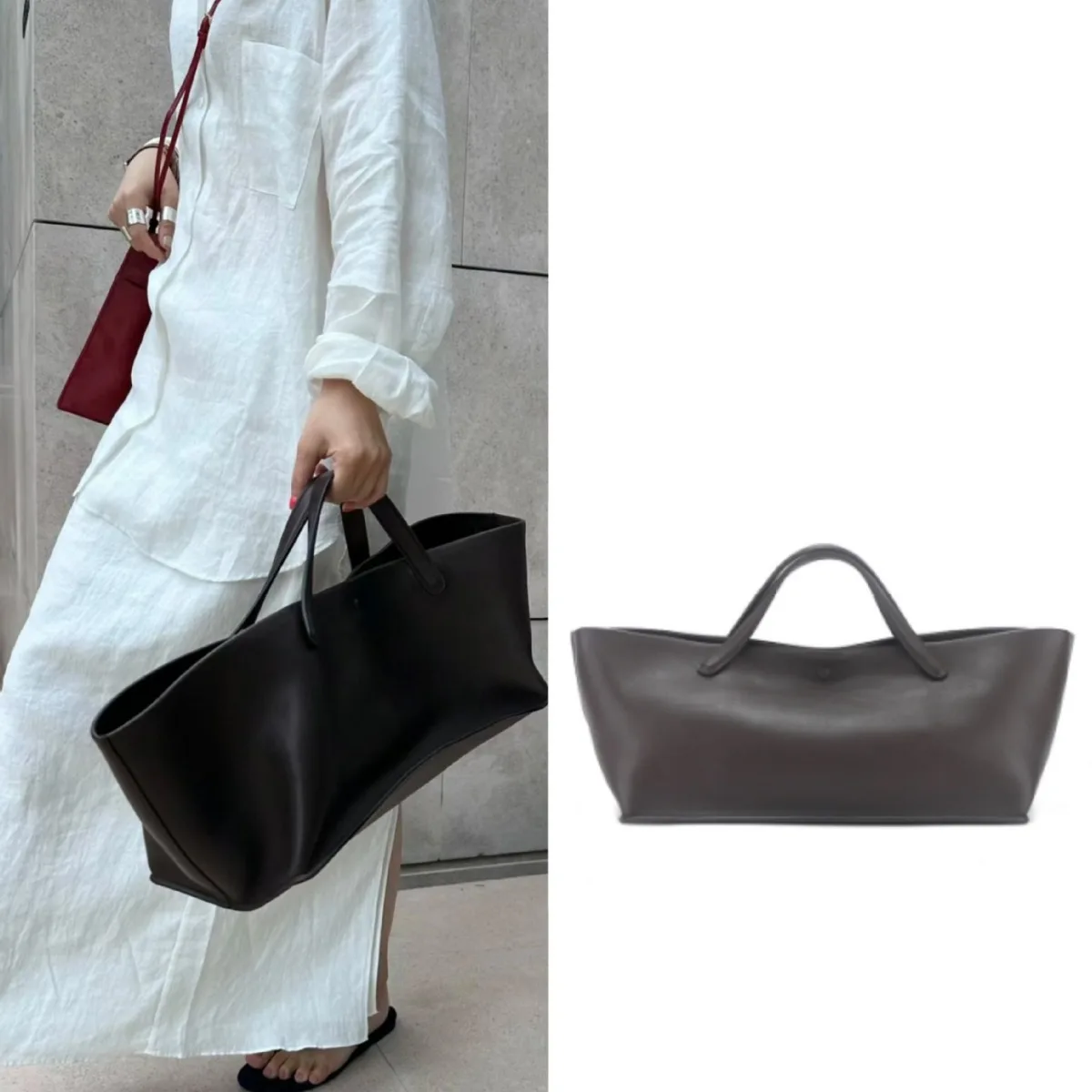 Ladies R0* Simple 2024 New Cowhide Commuter Large Capacity Tote Bag High Fashion Handbag