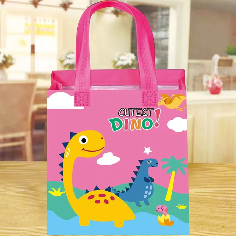 12pcs Cartoon Dinosaur Non-Woven Tote Bags Dino Reusable Grocery Bag Baby Shower Kid Birthday Party Decorations Snacks Gift Bags