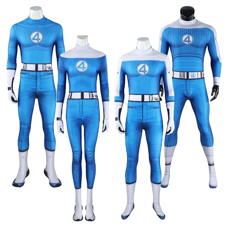 

High Quality Fantastic 4 Thing Cosplay Costume Four Reed Richards Halloween Superhero Zentai Blue Invisible Man Jumpsuit