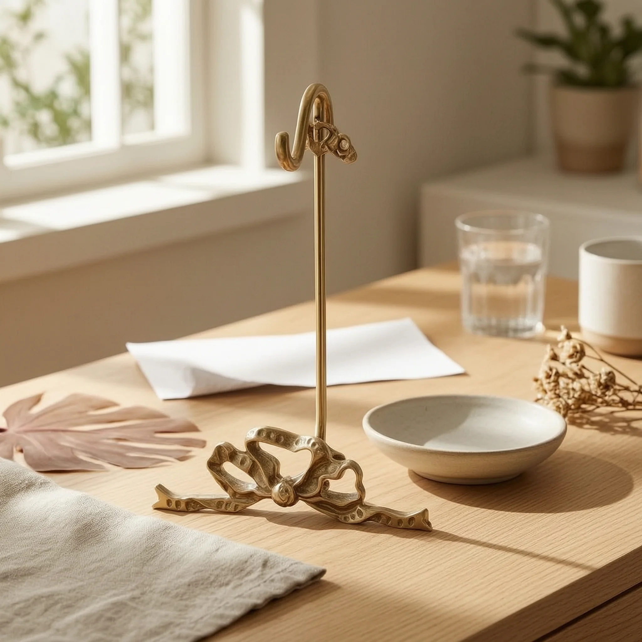 Bow-Shaped Display Stand Polished Brass Display Stand Gold-Toned Ornamental