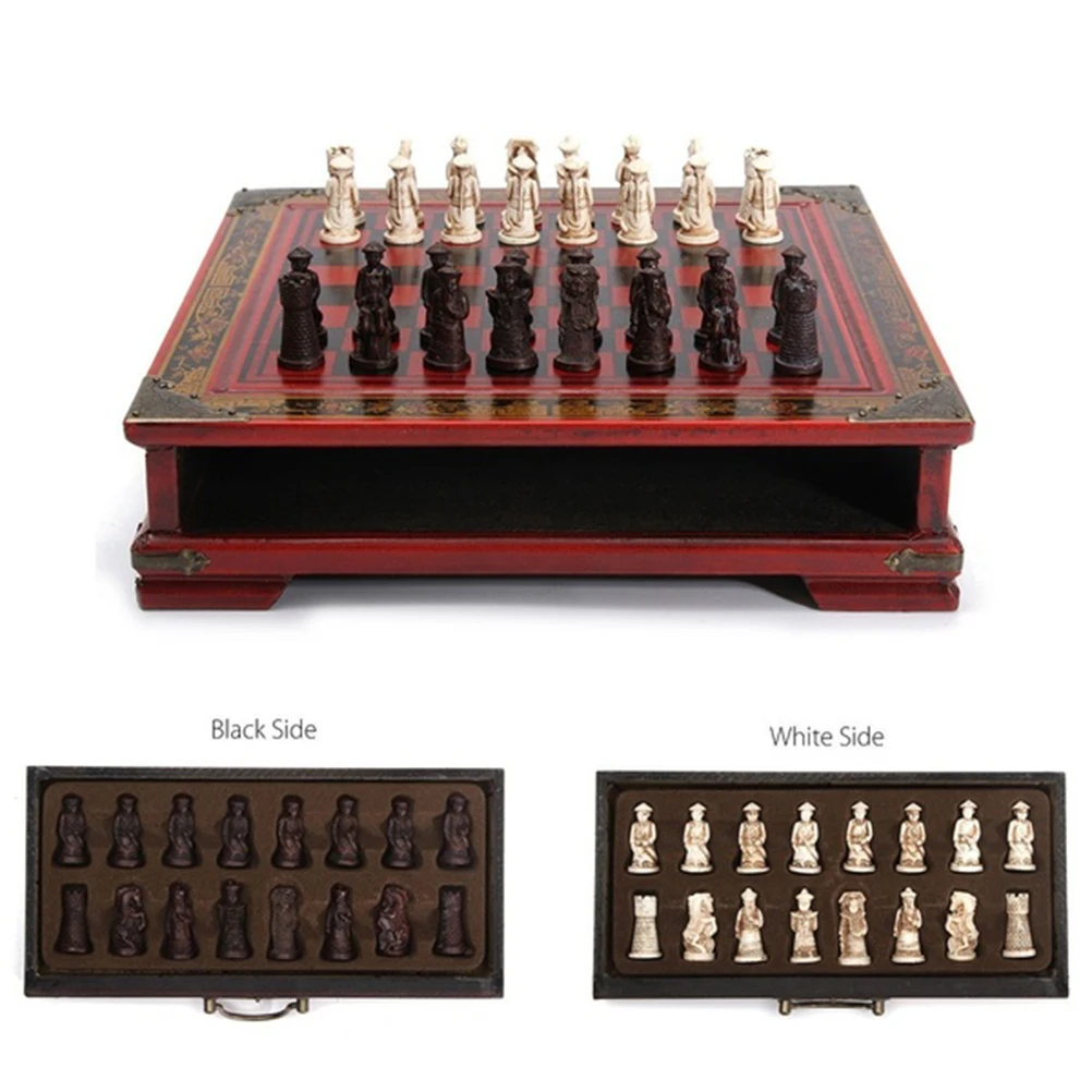 

Handcrafted Terracotta Warriors Themed Chess Set International Chessboard Premium Resin for Long Term Use Unique Gift Idea