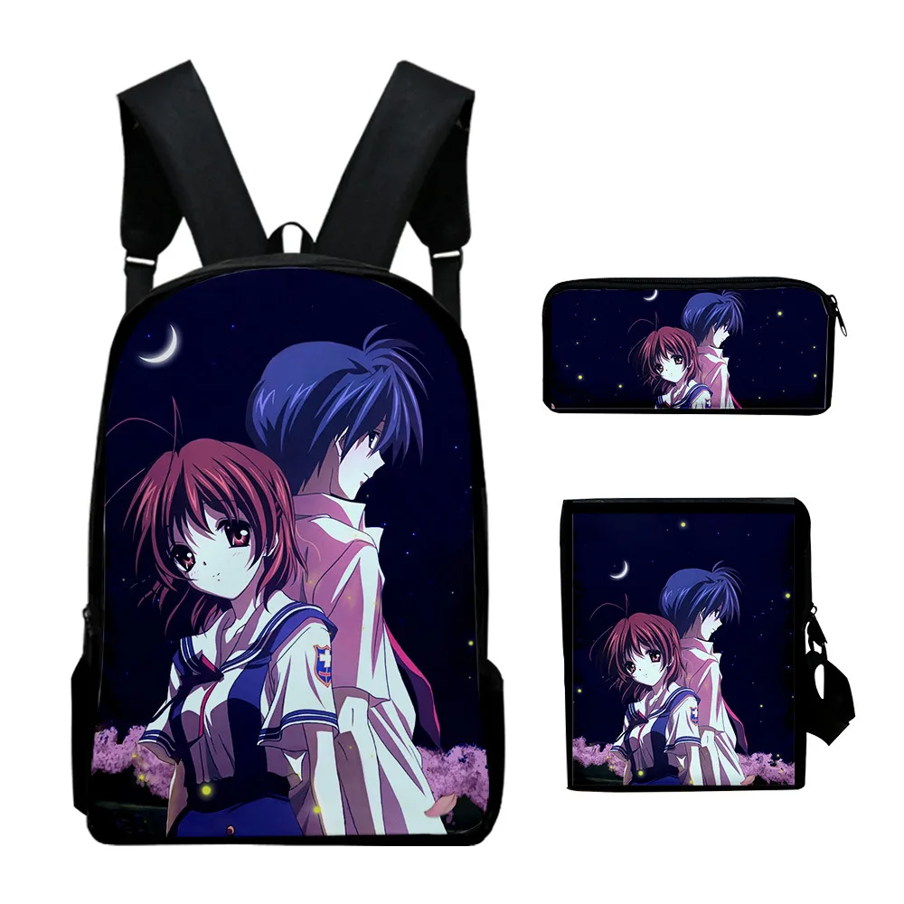 Moda Novità Clannd Stampa 3D 3 pezzi / set Borse da scuola per alunni Zaino per laptop Zaino Borsa a tracolla inclinata Astuccio