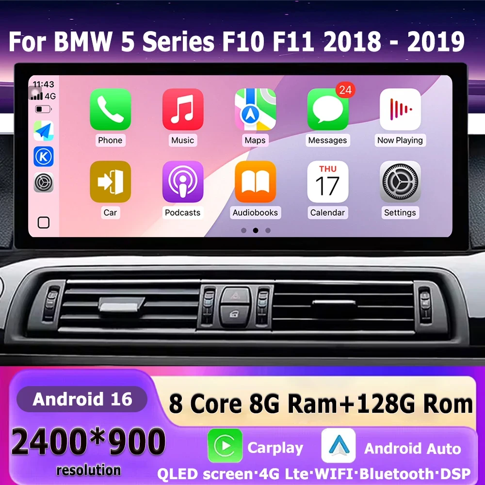 

Android 16 Carplay Auto Автомобильный мультимедийный плеер для BMW 5 серии F10 F11 2018-2019 Система EVO GPS Стерео WIFI Bluetooth