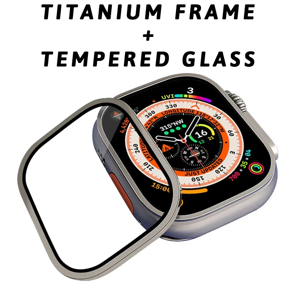 Titanium Alloy Bumper+Tempered Glass for Apple Watch Ultra 49mm Accessories Fall Prevention Screen Protector for IWatch Ultra 49