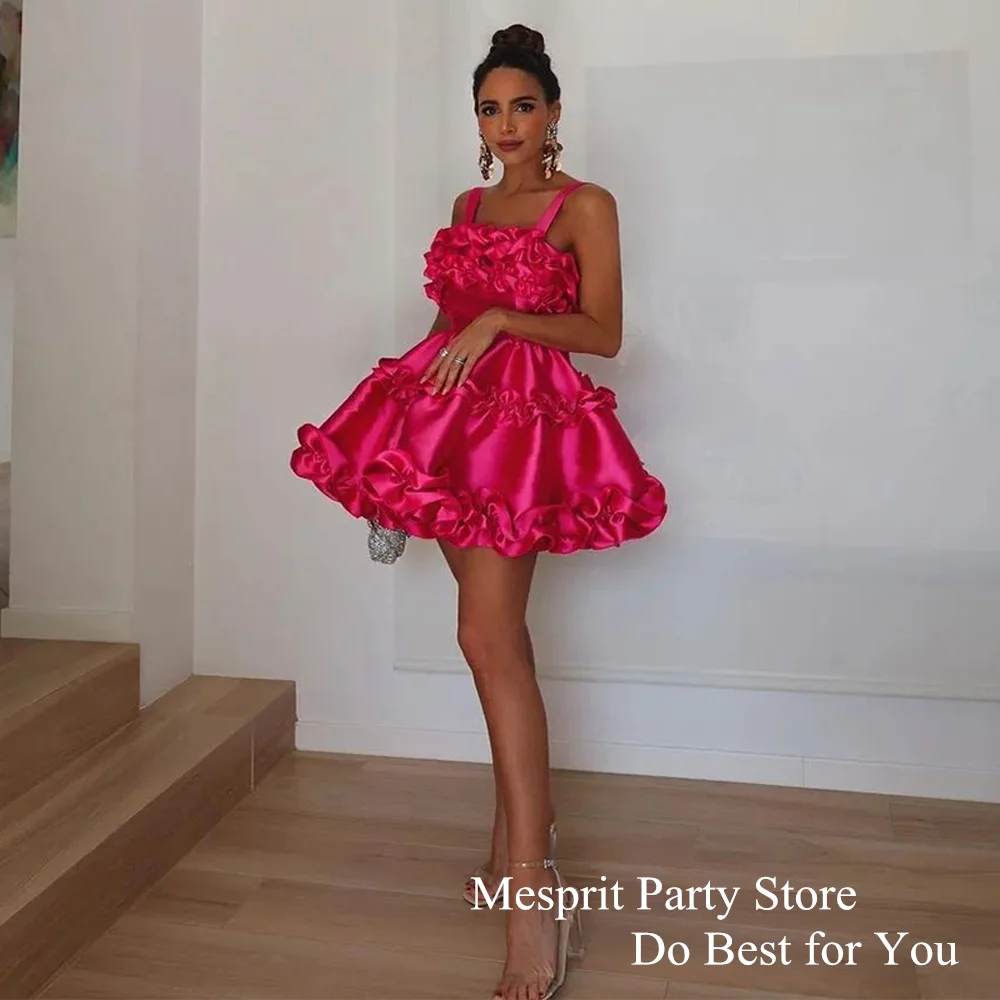 

Fashion Fuchsia Flower Cocktail Dress Sleeveless Straps Ruffles Mini Party Dresses Homecoming Gown Saudi Evening Gown