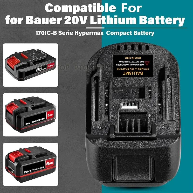 Battery Adapter for Bauer 20V Li-ion Battery Convert to for /Dewalt/Makita/Milwaukee 18V 20V Battery Cordless Power Drill Tools