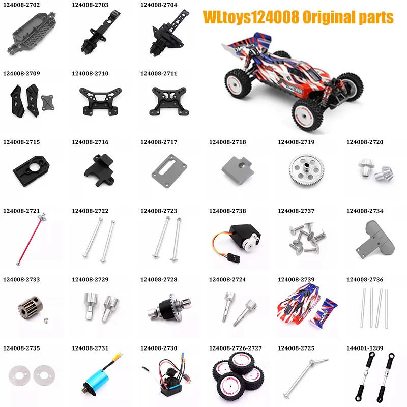 Peças Originais Wltoys124008 - Braço Oscilante, Barra de Direção, Copo de Direção, Eixo de Transmissão, Engrenagem Diferencial, Peças