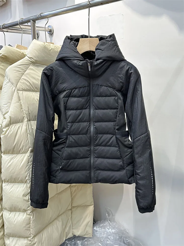 

Trendy Winter Down Jacket Women Stand Collar Cropped Outdoor Sportswear Thin Long Sleeves New Standard Duck Feather Winter