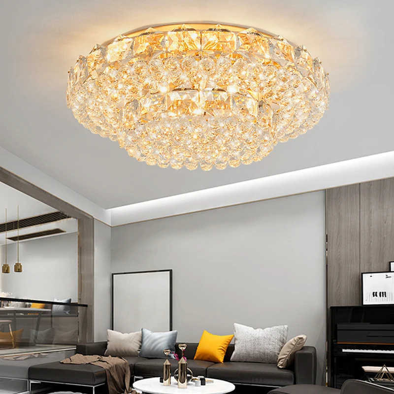 

Luxury Two Tiers Crystal LED Ceiling Light Gold Modern Remote Dimmable Home Lighting Chandeliers for Living Room Decor Luminaire
