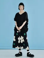 IMAKOKONI original design elasticated waist black summer thin style cropped pants wave dot printed nine cropped pants 223691 - Image 4