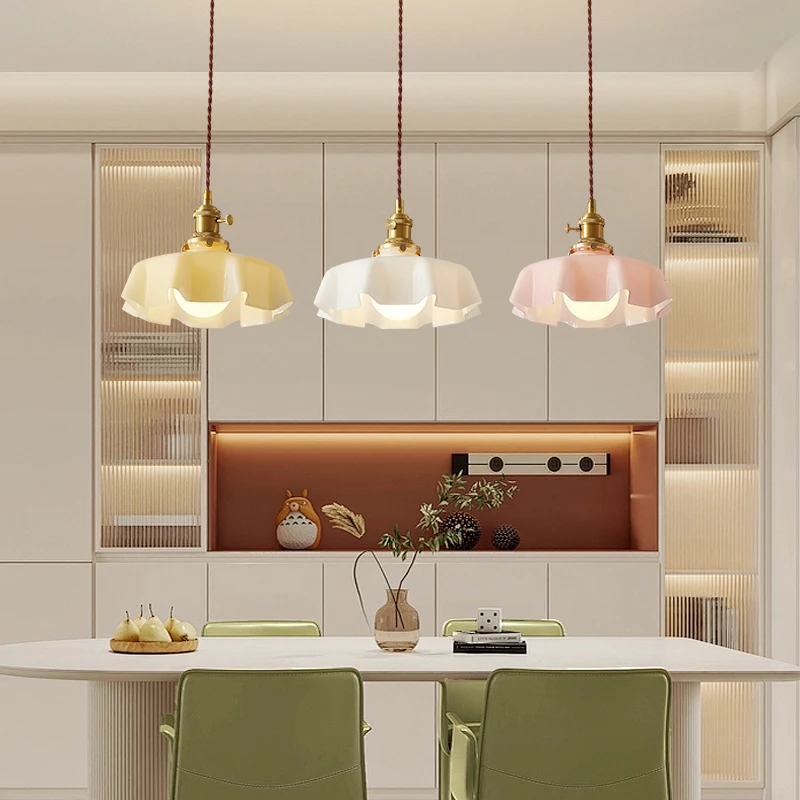 Simple Skirt Pleated Cream Style LED Chandelier Macaron Color Bedroom Living Room Balcony Light Home Decoration Lighting