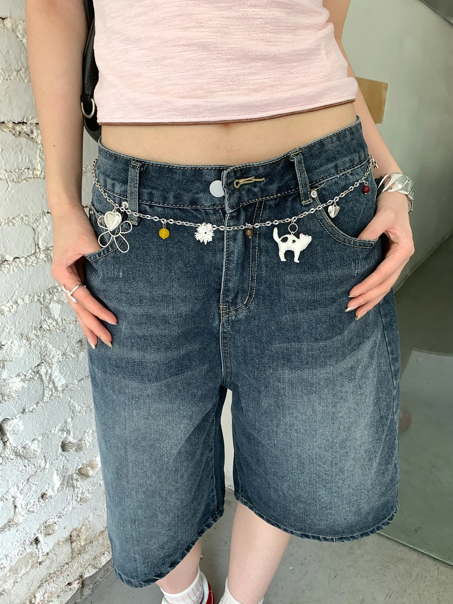 Cadena de cintura Floral de gato pequeño para mujer, falda de gama alta de estilo coreano, decoración de cadena para pantalones vaqueros, cinturón versátil, diseño Original
