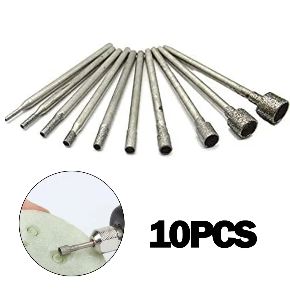 

10Pcs/Set 0.8-5mm 2.35mm Shank Diamond Burr Core Bits Grinding Head Rotary Tool For Grinding Glass Engraving Hole Drilling Tools