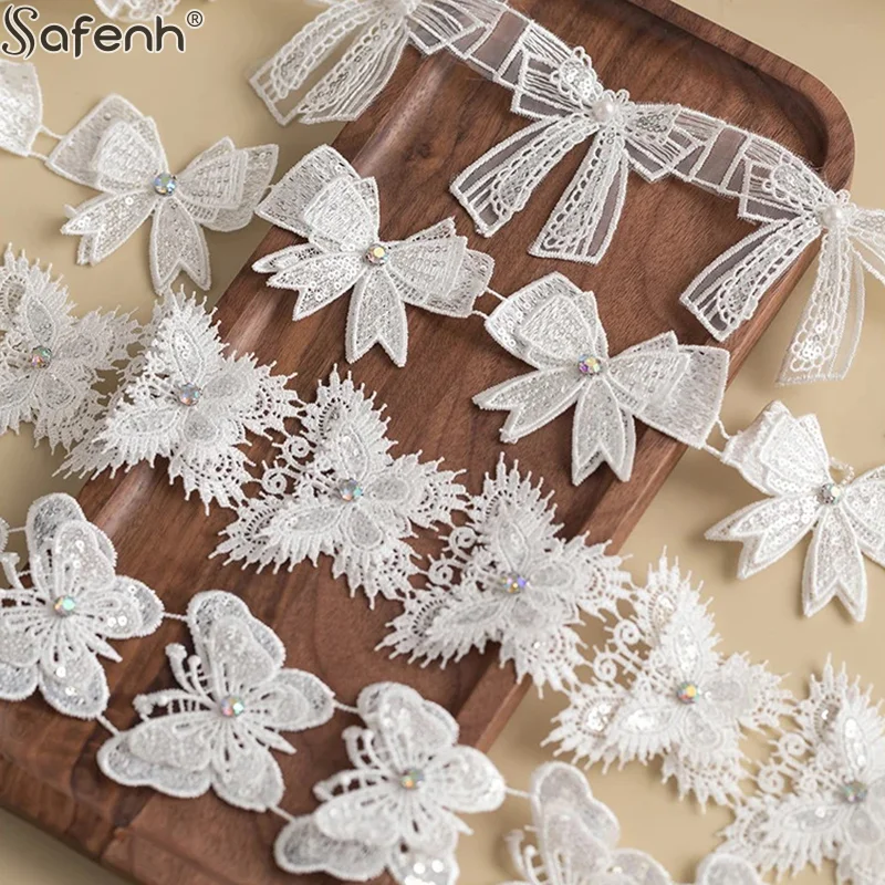 Patch con fiocco 3D Farfalla in pizzo Tessuto Strass Cucito Acc per abiti da sposa Abbigliamento Forniture artigianali fai da te Nastro decorativo floreale