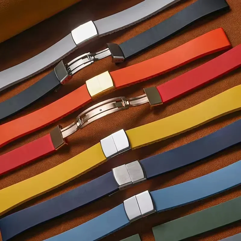 

CTS Fluororubber Watch Strap 18 19 20 21 22mm Quick Release folding BuckleWatch Bands Waterproof Men FKM Strap For Cut To Size