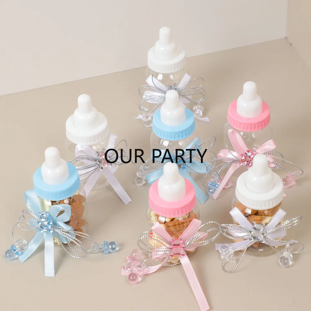 6/12Pcs Plastic Feeding Bottle Bear Candy Box with Bow Baby Shower Gift Packing Box for Kids Birthday Gender Reveal Party Decor view 2