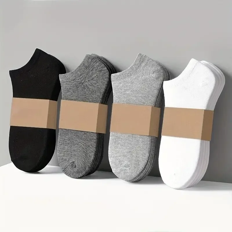 Calcetines tobilleros invisibles para hombre, medias finas de algodón, antideslizantes, color blanco y negro, transpirables, 20 pares