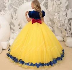 Yellow Luxury Flower Girl Dress White Snow Princess Customised Party Prom Pageant Vestido Little Girl First Communion Ceremony