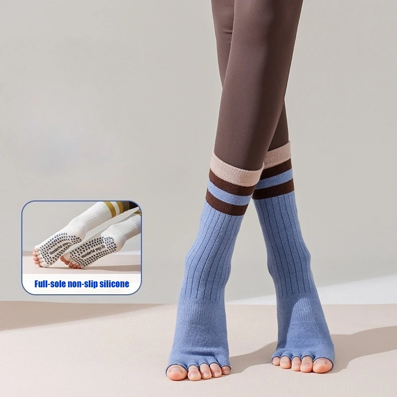 New Five-toed Open-toed Medium Tube Yoga Socks Cotton Sports Socks Pilates Socks Skin Friendly Sweat Absorbent For Pilates Dance