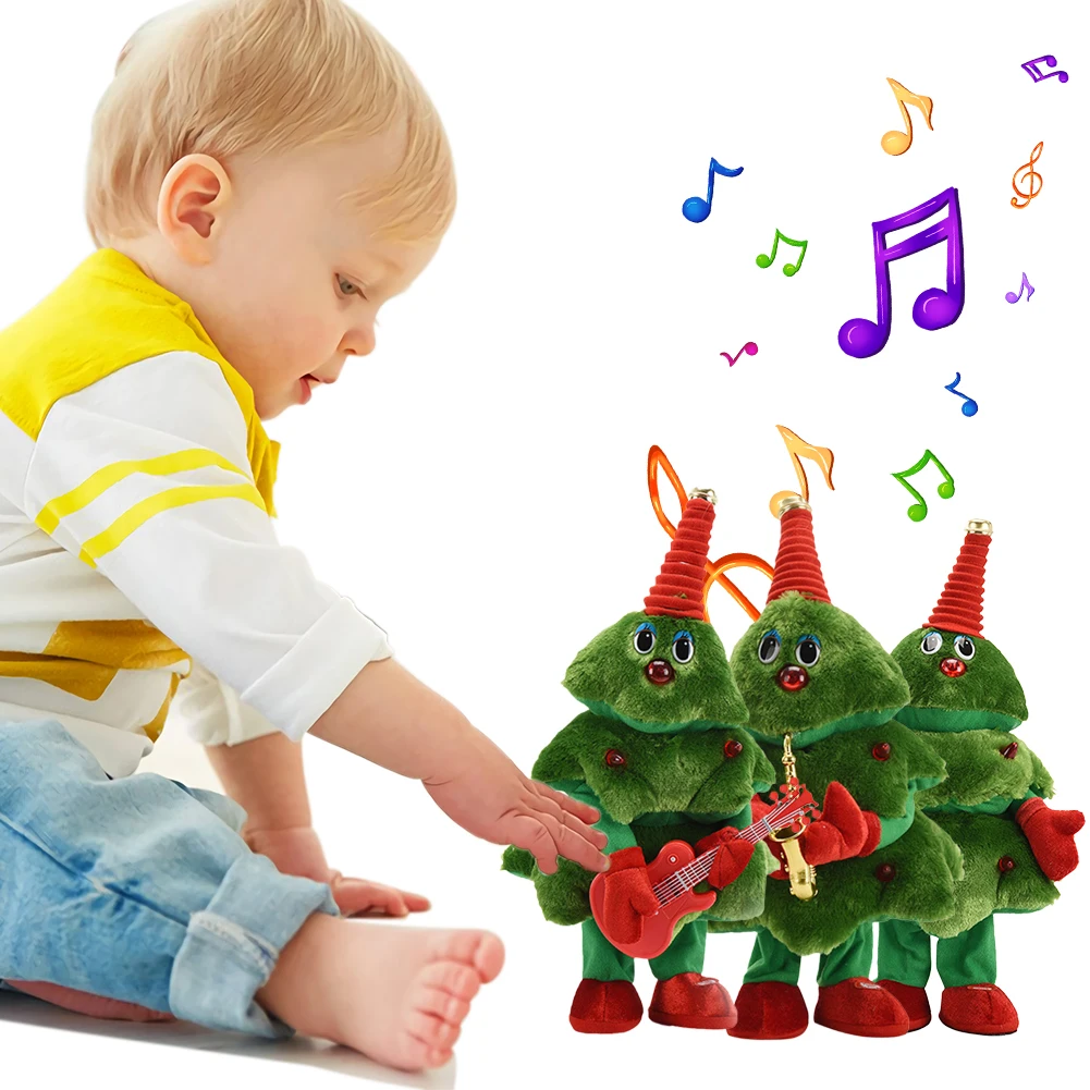 Elektrischer Weihnachtsbaum, Plüschtier, singendes tanzendes Weihnachtsbaumspielzeug, lustiges singendes Musik-Tanzspielzeug für Weihnachtsfeier-Dekoration