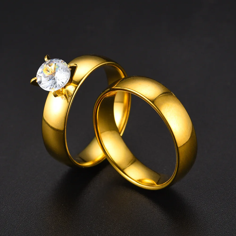 Fashion 4mm Width Stainless Steel Simple Smooth Circles Zircon Rings For Women Men Lovers Engagement Wedding Band Gifts Jewelry