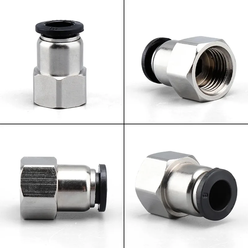 PCF Black Pneumatic Quick Connector 1/8 3/8 1/2 1/4 M5 BSP Internal Thread Copper Connector PU Tracheal Hose 8 10 12mm PCF8-02