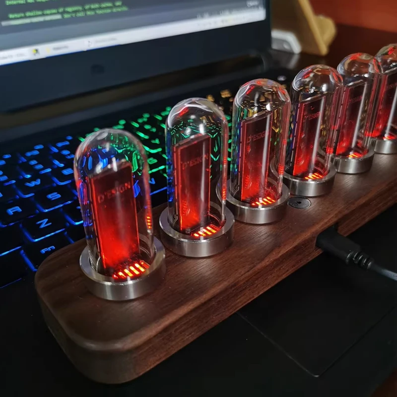 Glow Nixie Tube Clock Bedside Digital Alarm Electronic IPS LED Table Clocks Black Walnut Timepiece Calendar Home Desk Decoration