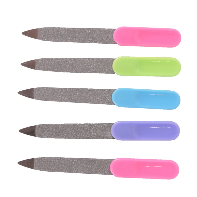 5 Stks/partij Nail Art Buffer Vijlen Plastic Handvat Metalen Dubbelzijdige Nagelvijlen Pro Nagelvijl Diy Manicure Pedicure Tool Random