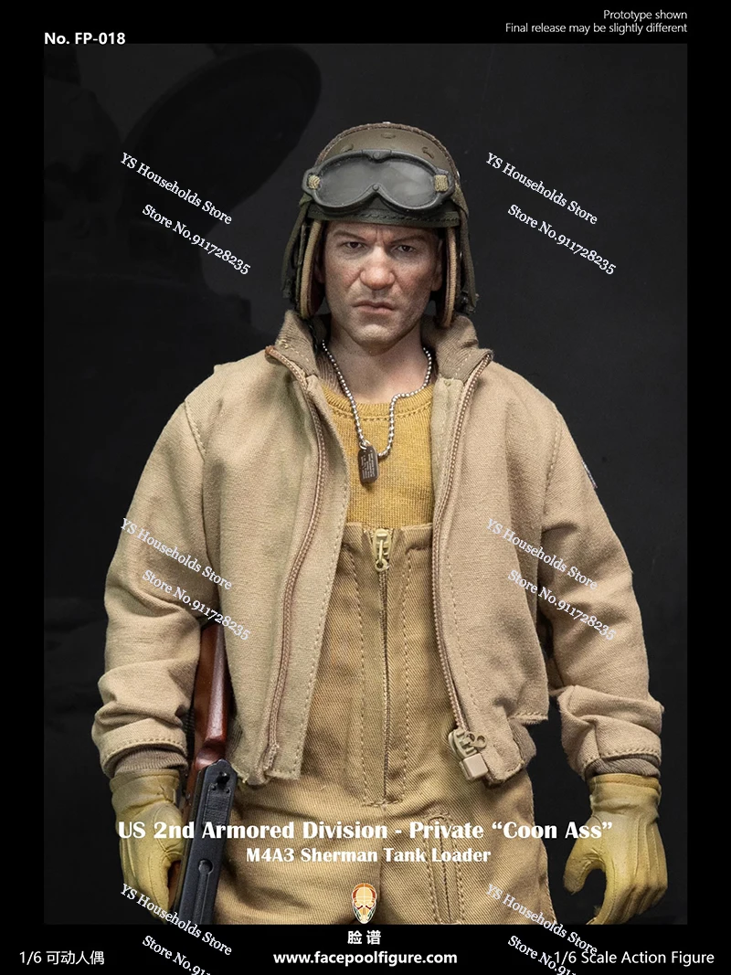 

1/6 US 2nd Armored Division Private First Class M4A3 Sherman Tank Loader Facepoolfigure FP018 12" Military Male Soldier Model