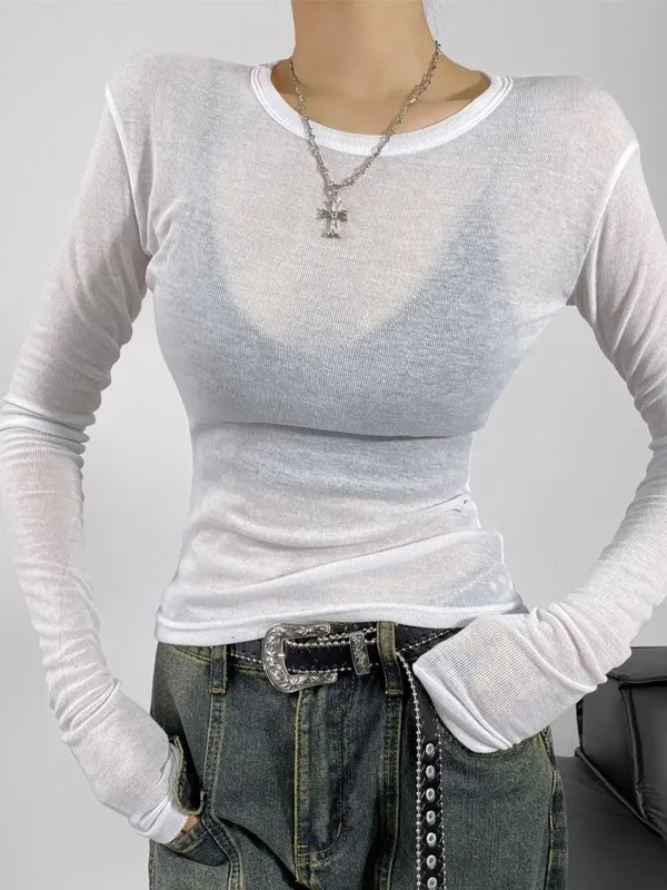 تي شيرت Ele round Ne Slim Fit Base irt Top Cleanfit Sle Long Sve للفتيات مجموعة شتوية رقيقة من مادة البولي يوريثان #2